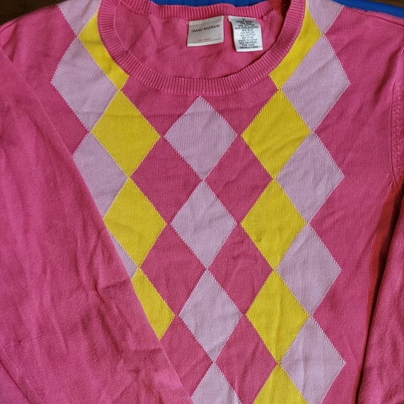 Hot pink sweater with neon-like argyle color design! Barbiecore Isaak Mizrahi! - Picture 2 of 7